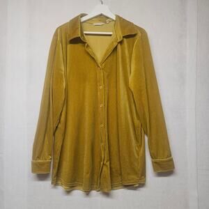 Soft Surroundings Amber Green Velvet Boyfriend Shirt